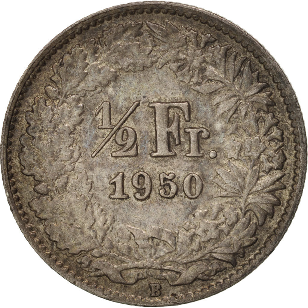 Münze, Schweiz, 1/2 Franc, 1950, Bern, SS+, Silber, KM:23
