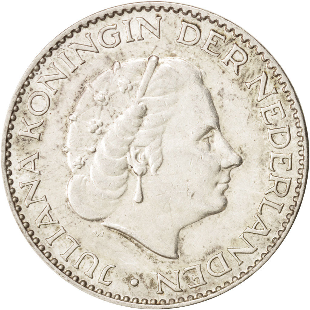 Moneta, Holandia, Juliana, Gulden, 1957, AU(50-53), Srebro, KM:184