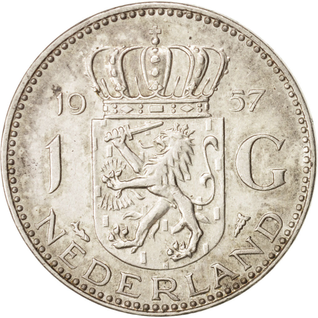 Moneta, Holandia, Juliana, Gulden, 1957, AU(50-53), Srebro, KM:184