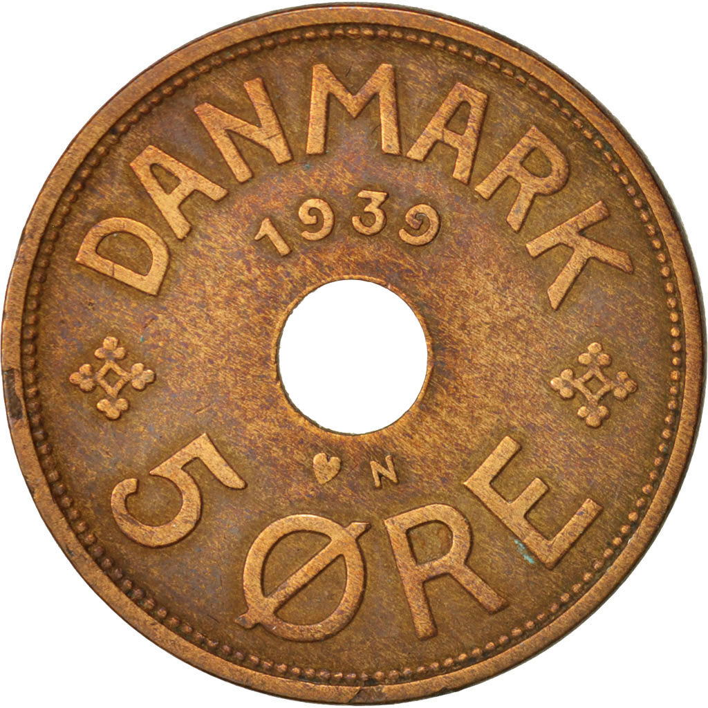 Münze, Dänemark, Christian X, 5 Öre, 1939, Copenhagen, SS, Bronze, KM:828.2