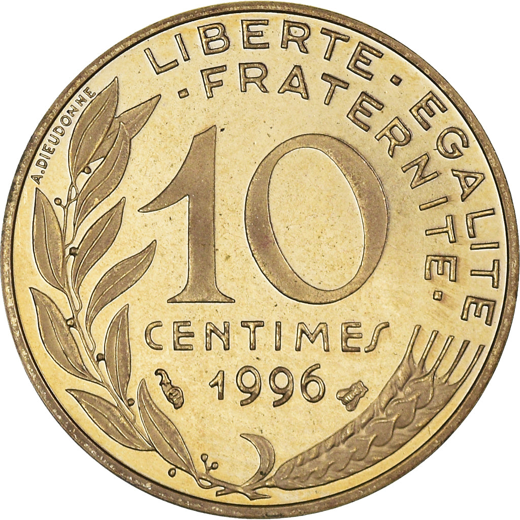 Moeda, França, Marianne, 10 Centimes, 1996, Paris, Proof, MS(64)