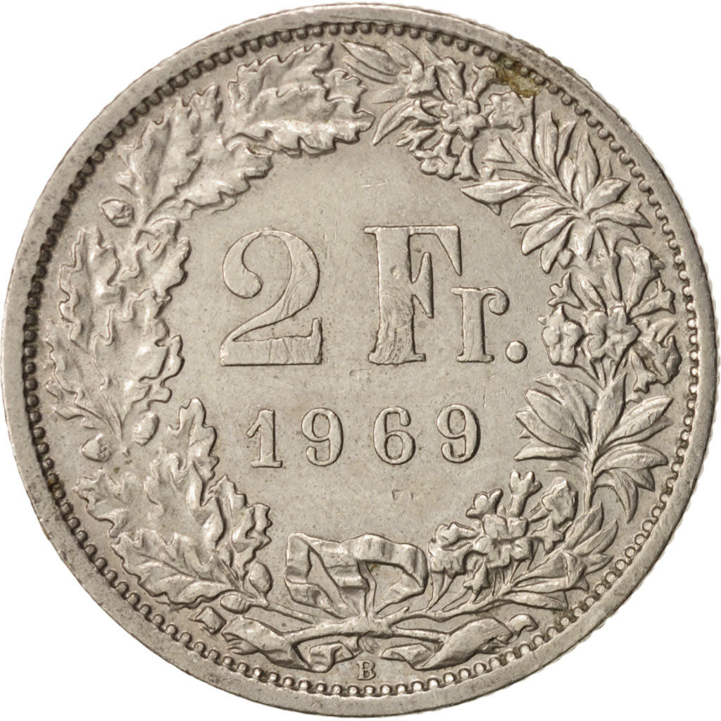 Munten, Zwitserland, 2 Francs, 1969, Bern, ZF+, Copper-nickel, KM:21a.1