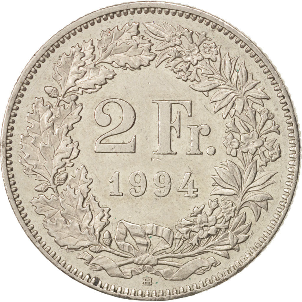 Coin, Switzerland, 2 Francs, 1994, Bern, AU(50-53), Copper-nickel, KM:21a.3