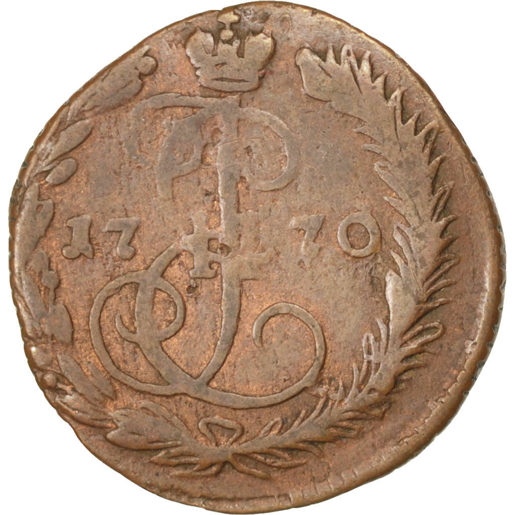 Munten, Rusland, Catherine II, Denga, 1/2 Kopek, 1770, Ekaterinbourg, ZF, Koper