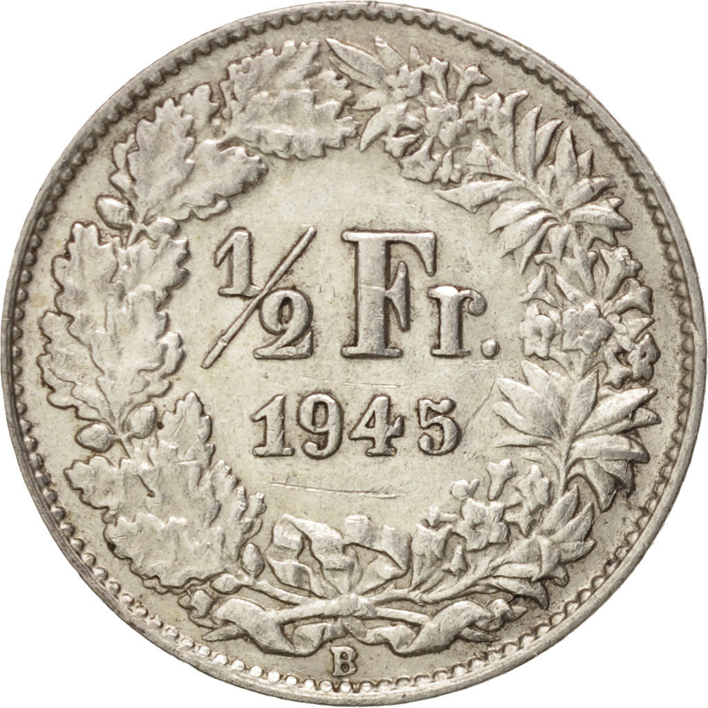Coin, Switzerland, 1/2 Franc, 1945, Bern, AU(50-53), Silver, KM:23