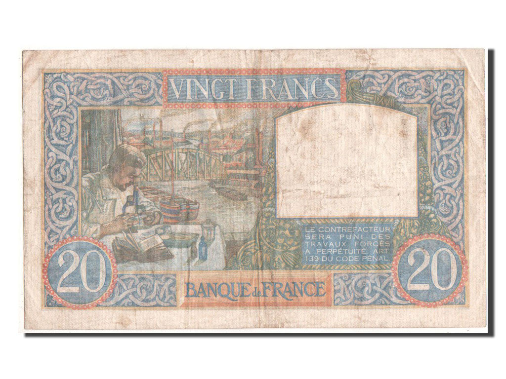 Billete, Francia, 20 Francs, 10 F 1916-1942 ''Minerve'', 1923, BC+