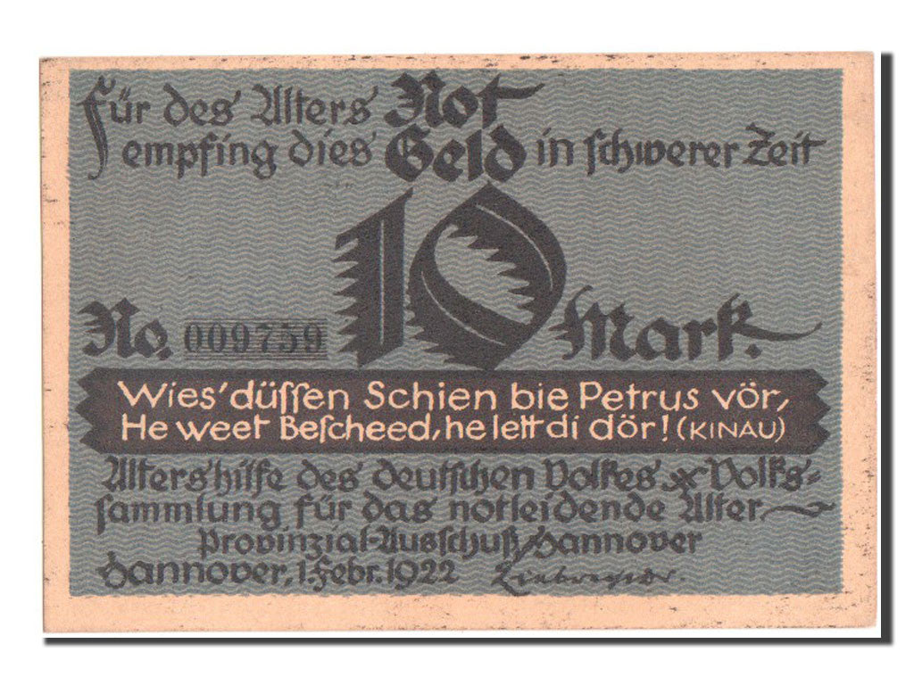Geldschein, Deutschland, Hannover, 10 Mark, 1922, UNZ-, Mehl:569.1a