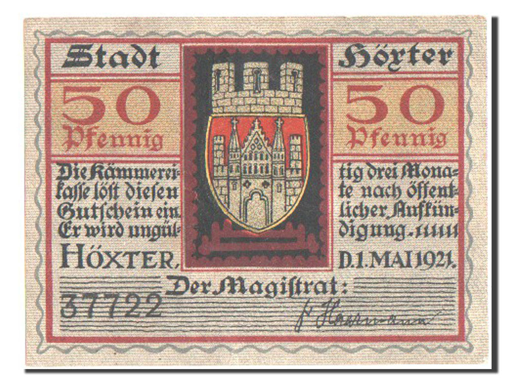 Billete, Alemania, Hoxter Stadt, 50 Pfennig, 1922, SC, Mehl:618.1