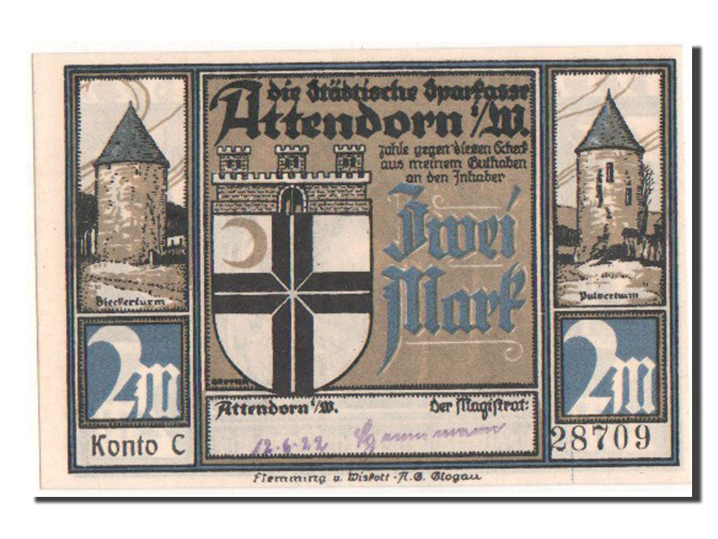 Geldschein, Deutschland, Westfalen, 2 Mark, 1922, UNZ-, Mehl:51.1b