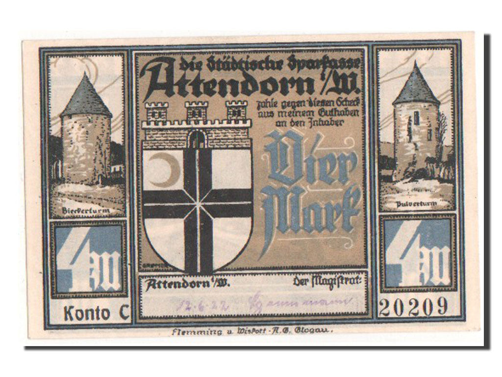 Billet, Allemagne, Westfalen, 4 Mark, 1922, SPL+, Mehl:51.1b