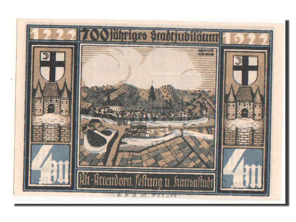 Billet, Allemagne, Westfalen, 4 Mark, 1922, SPL+, Mehl:51.1b