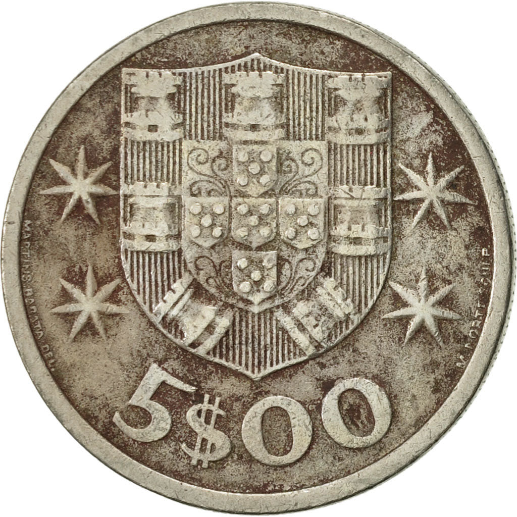 Coin, Portugal, 5 Escudos, 1964, EF(40-45), Copper-nickel, KM:591