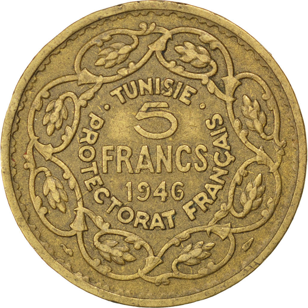 Moneta, Tunisia, Muhammad al-Amin Bey, 5 Francs, 1946, Paris, BB