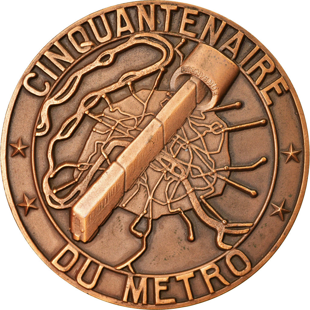 France, Médaille, Ville de Paris, Cinquantenaire du métro, Railway, 1950