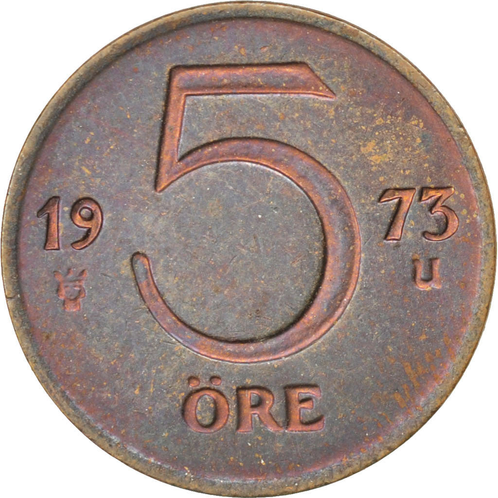 Moneta, Svezia, Gustaf VI, 5 Öre, 1973, SPL, Bronzo, KM:845