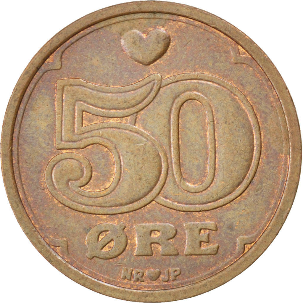 Moneta, Danimarca, Margrethe II, 50 Öre, 1989, SPL, Bronzo, KM:866.1