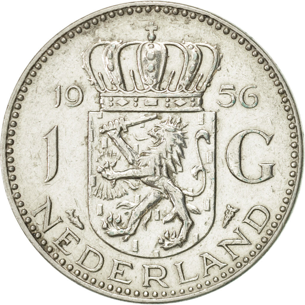 Coin, Netherlands, Juliana, Gulden, 1956, AU(55-58), Silver, KM:184