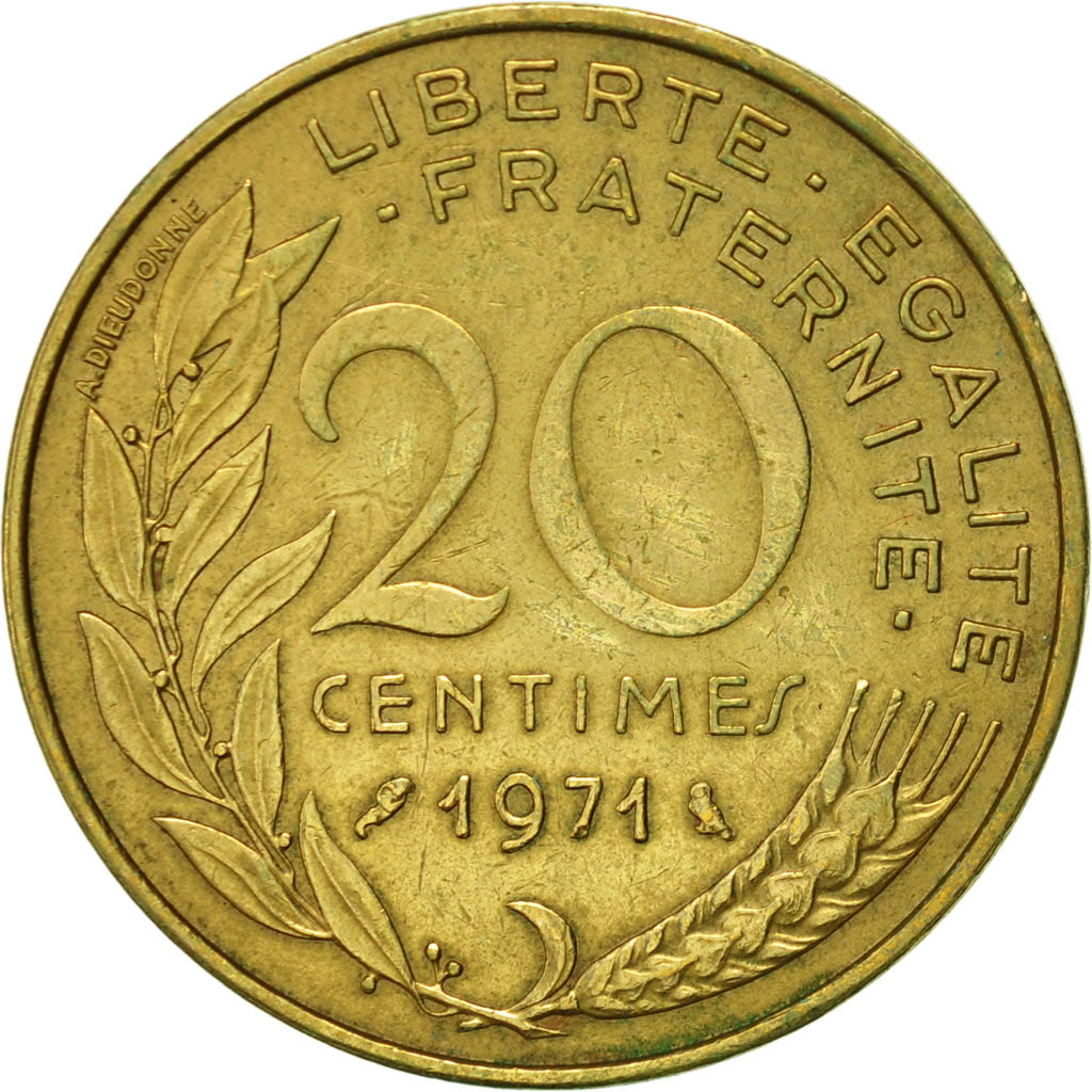 Coin, France, Marianne, 20 Centimes, 1971, Paris, AU(55-58), Aluminum-Bronze