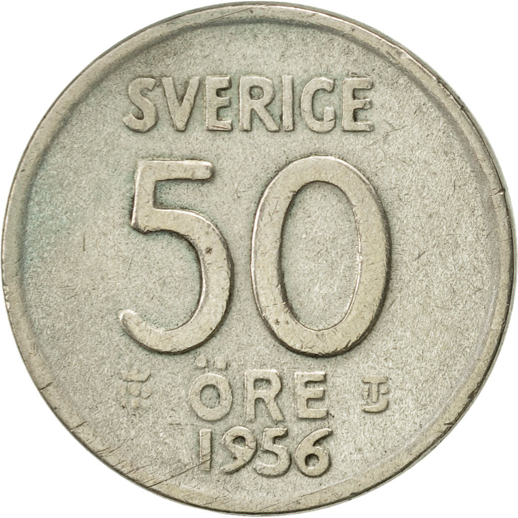 Coin, Sweden, Gustaf VI, 50 Öre, 1956, AU(50-53), Silver, KM:825