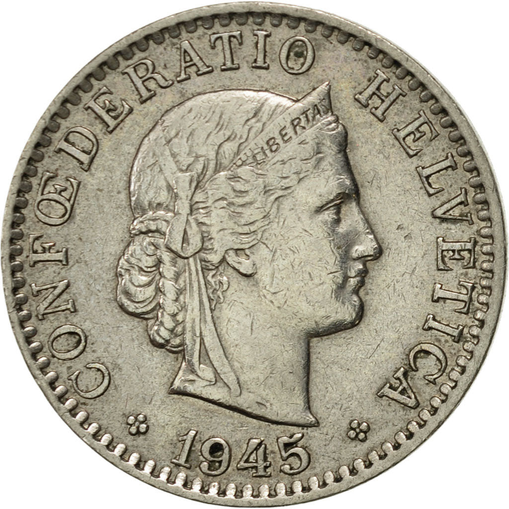 Coin, Switzerland, 20 Rappen, 1945, Bern, AU(55-58), Copper-nickel, KM:29a