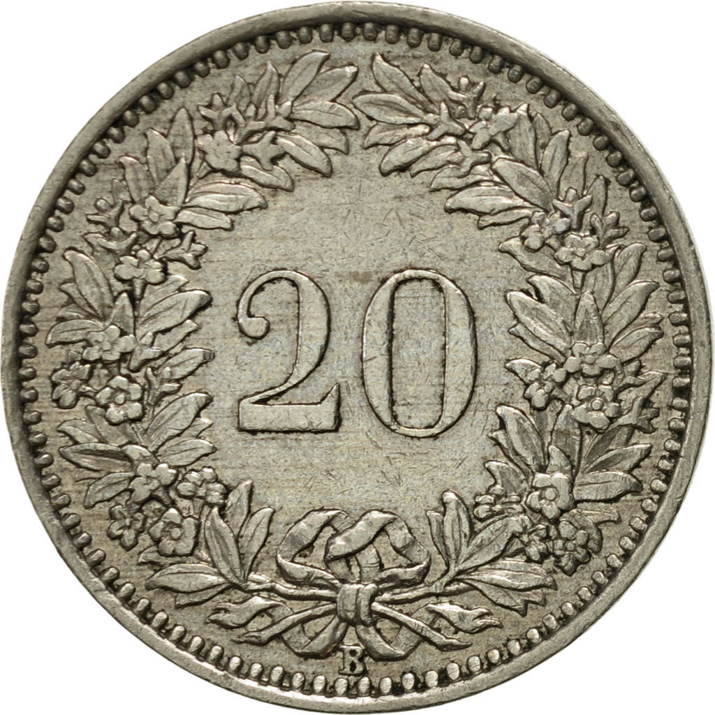 Coin, Switzerland, 20 Rappen, 1945, Bern, AU(55-58), Copper-nickel, KM:29a