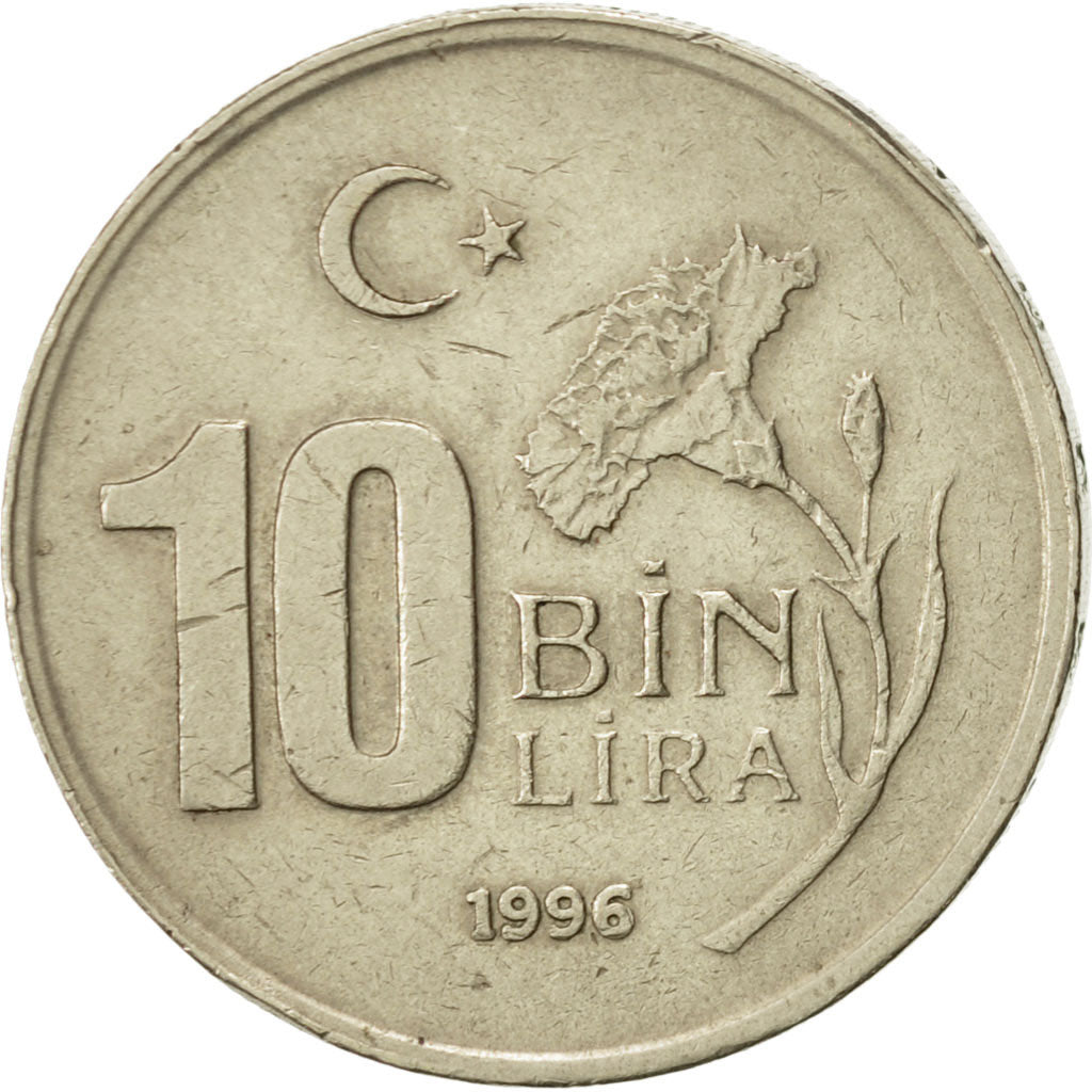 Moneda, Turquía, 10000 Lira, 10 Bin Lira, 1996, MBC+, Cobre - níquel - cinc