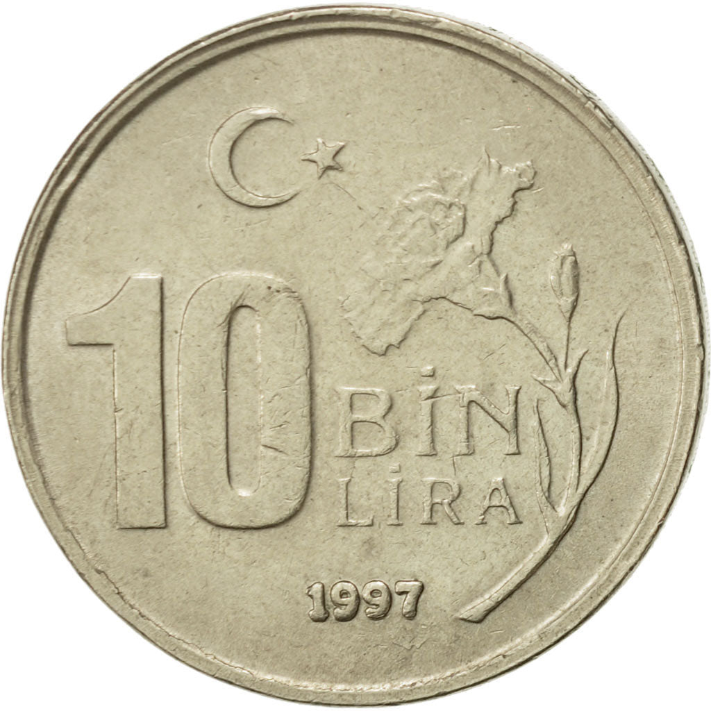 Moneda, Turquía, 10000 Lira, 10 Bin Lira, 1997, MBC+, Cobre - níquel - cinc