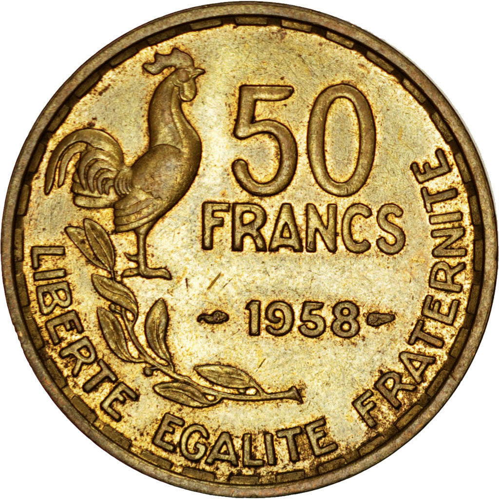 Moneta, Francia, Guiraud, 50 Francs, 1958, SPL-, Alluminio-bronzo, KM:918.1