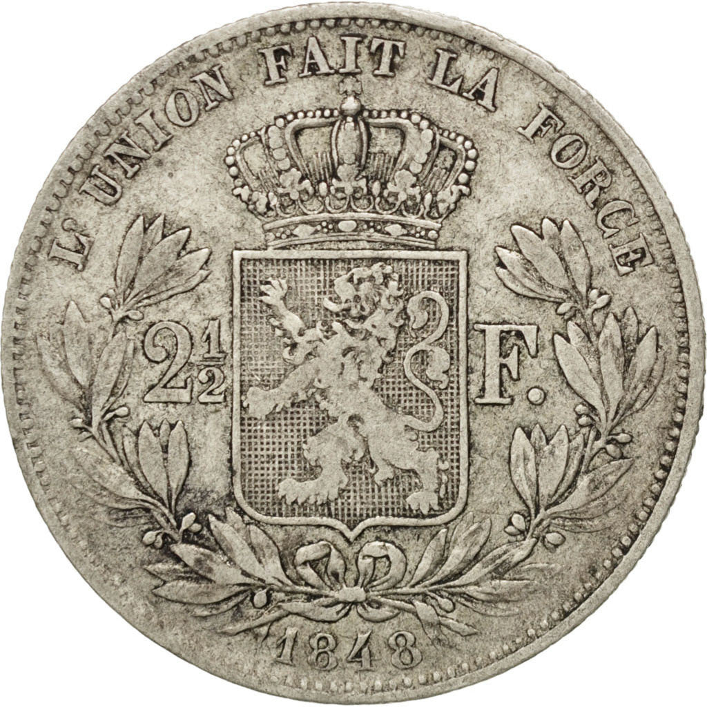 Munten, België, Leopold I, 2-1/2 Francs, 1848, Brussels, ZF, Zilver, KM:11
