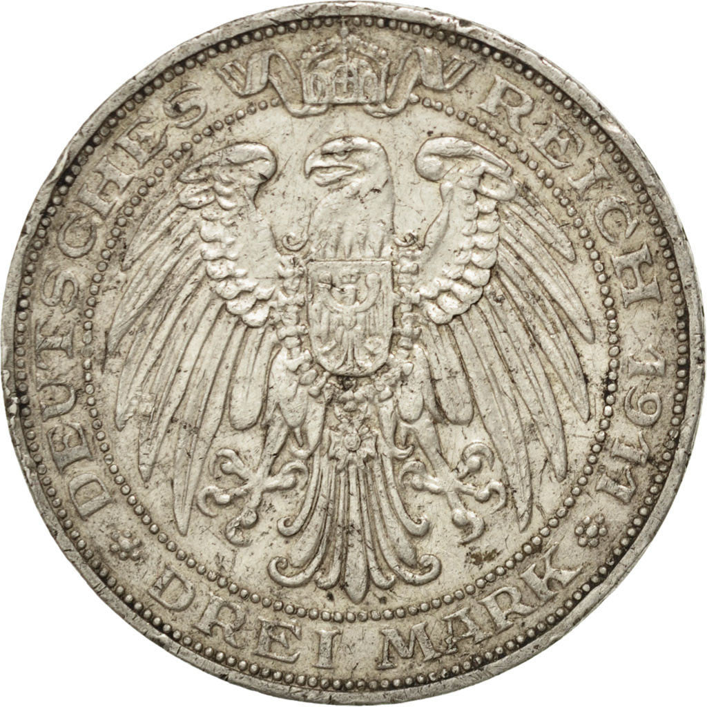Coin, German States, PRUSSIA, Wilhelm II, 3 Mark, 1911, Berlin, EF(40-45)