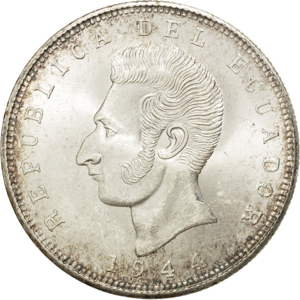 Moneda, Ecuador, 5 Sucres, Cinco, 1944, Mexico City, Mexico, SC, Plata, KM:79