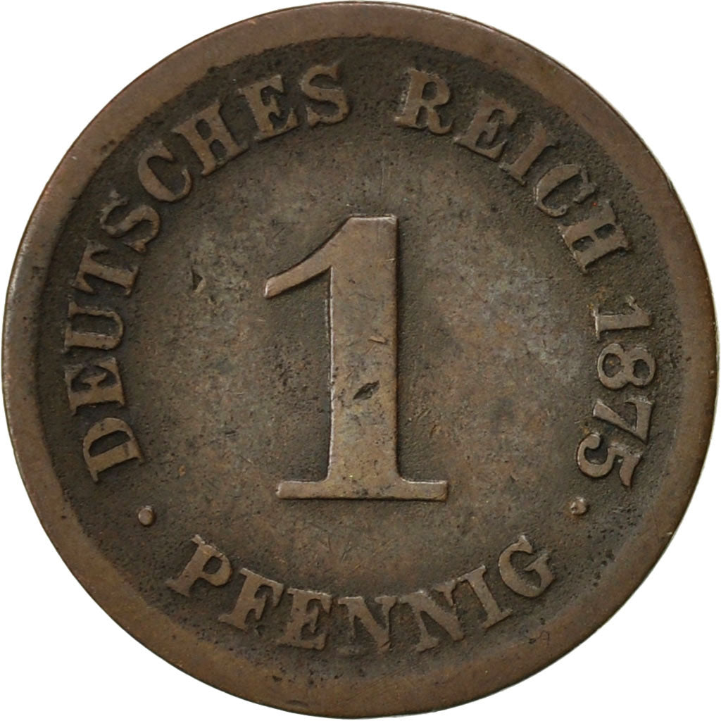 Coin, GERMANY - EMPIRE, Wilhelm I, Pfennig, 1875, Stuttgart, VF(20-25), Copper