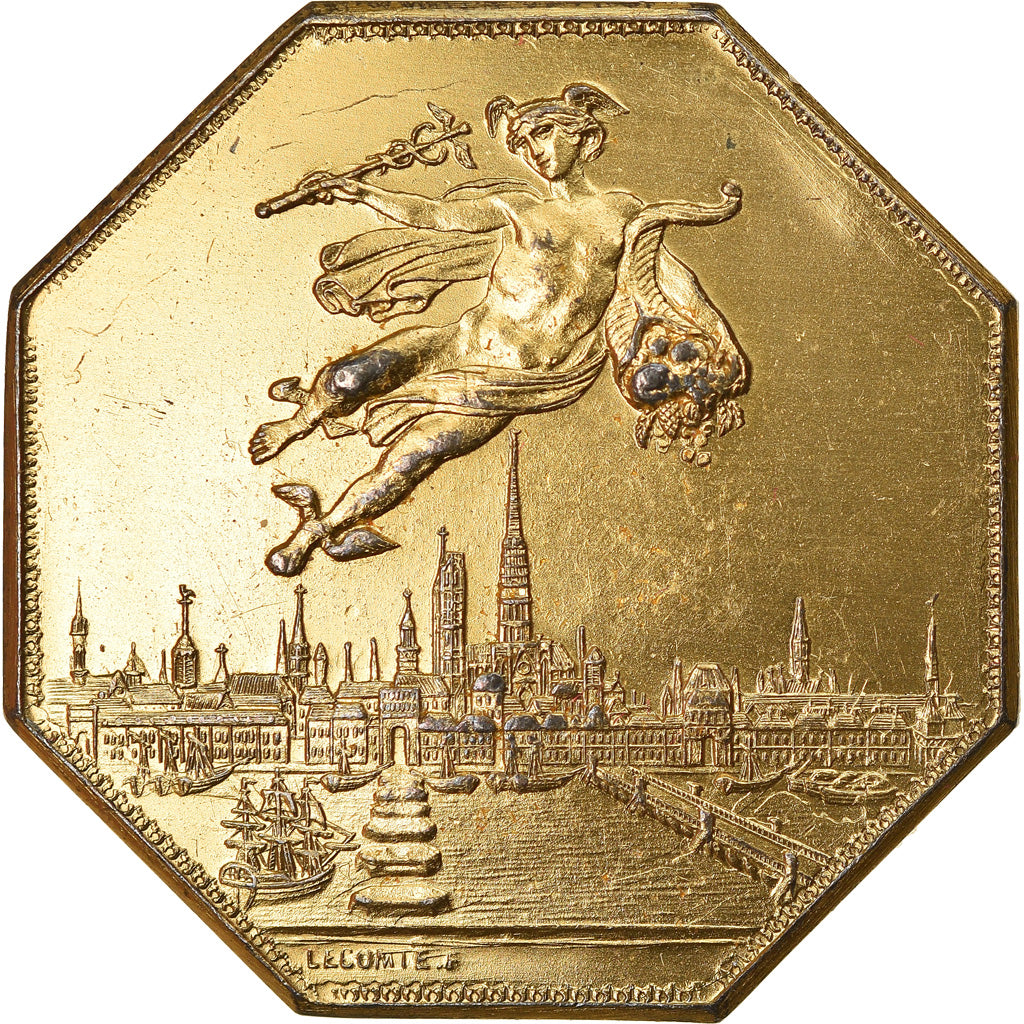 França, Token, Chambre de Commerce de Rouen, 1802, Lecomte, AU(55-58), Vermeil