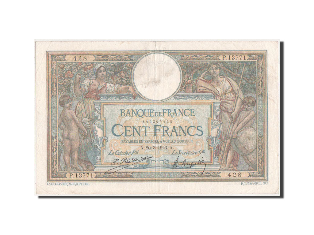 Banknote, France, 100 Francs, 50 F 1927-1934 ''Luc Olivier Merson'', 1926