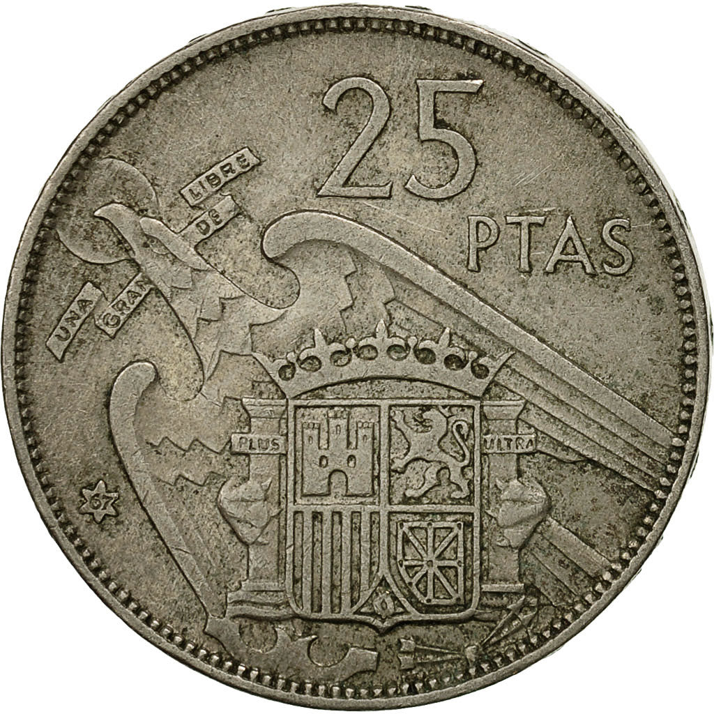 Monnaie, Espagne, Caudillo and regent, 25 Pesetas, 1967, TTB, Copper-nickel