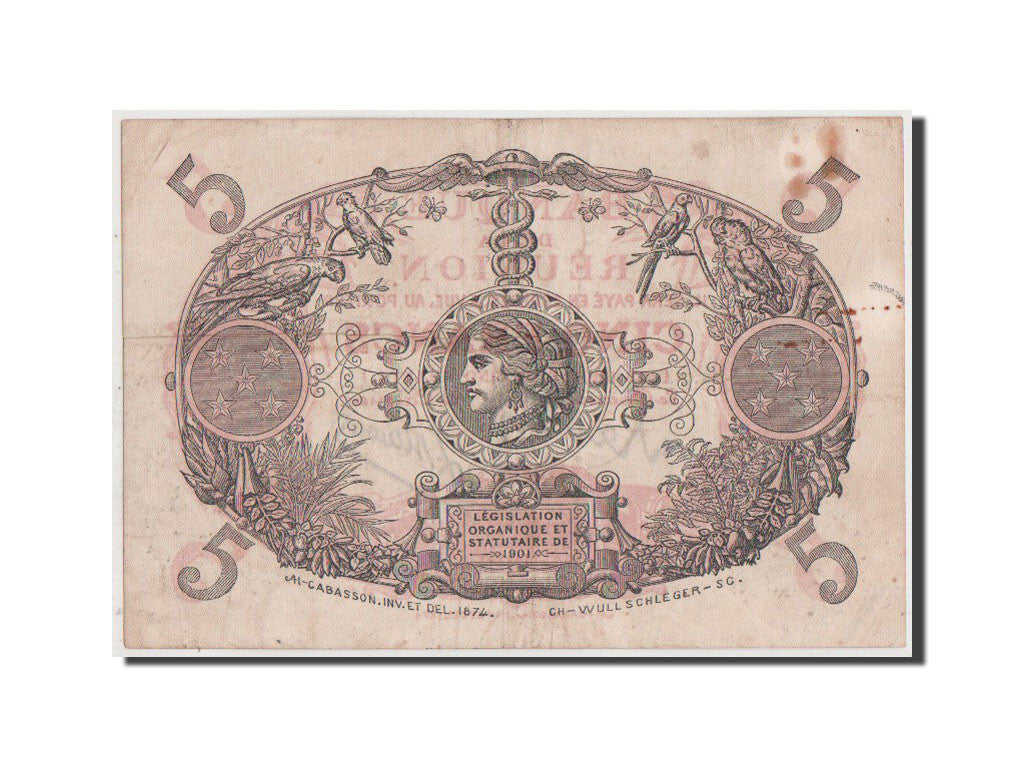 Banconote, Réunion, 5 Francs, 1901, MB