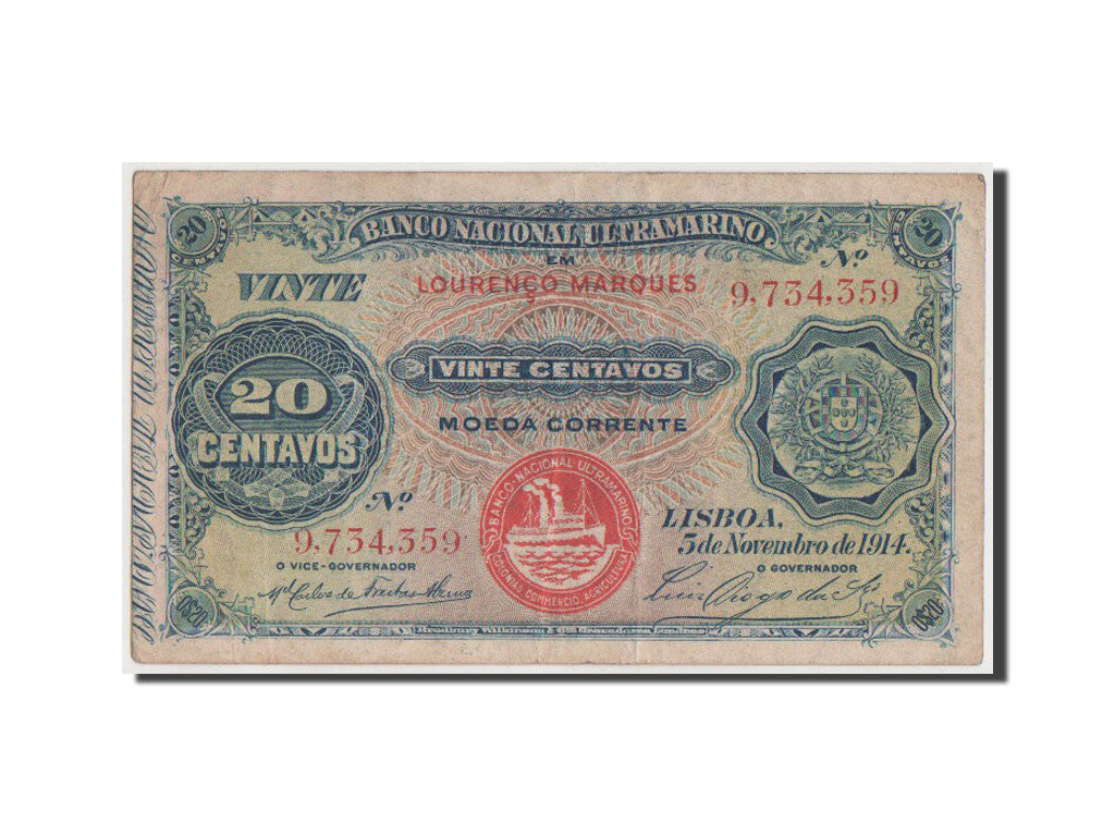 Billete, 20 Centavos, 1914, Mozambique, MBC