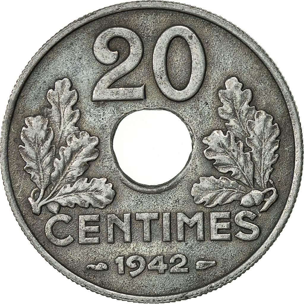 Munten, Frankrijk, État français, 20 Centimes, 1942, Paris, ZF, Zinc