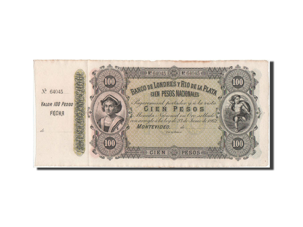 Banknote, Uruguay, 100 Pesos, 1862, AU(55-58)