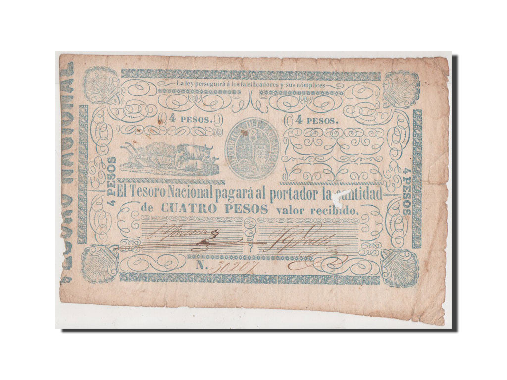 Billete, 4 Pesos, 1865, Paraguay, BC+