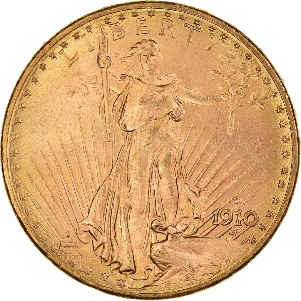 Coin, United States, Saint-Gaudens, $20, Double Eagle, 1910, U.S. Mint, Denver