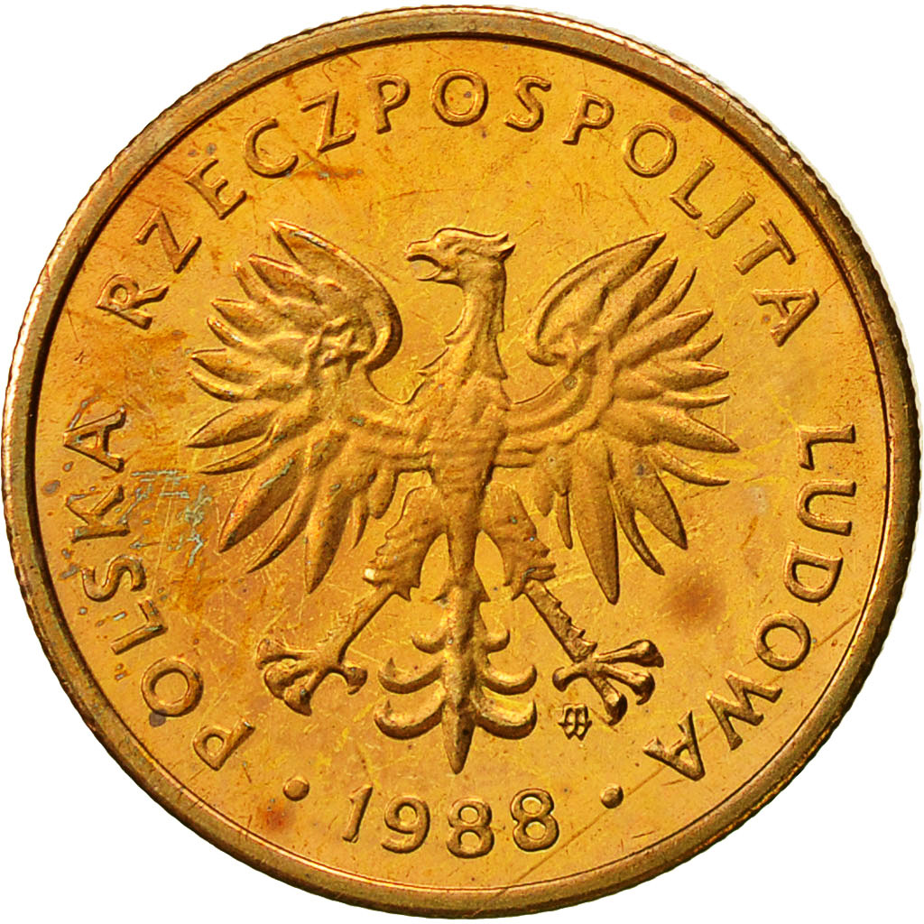 Poland, 2 Zlote, 1988, Warsaw, MS(60-62), Brass, KM:80.2