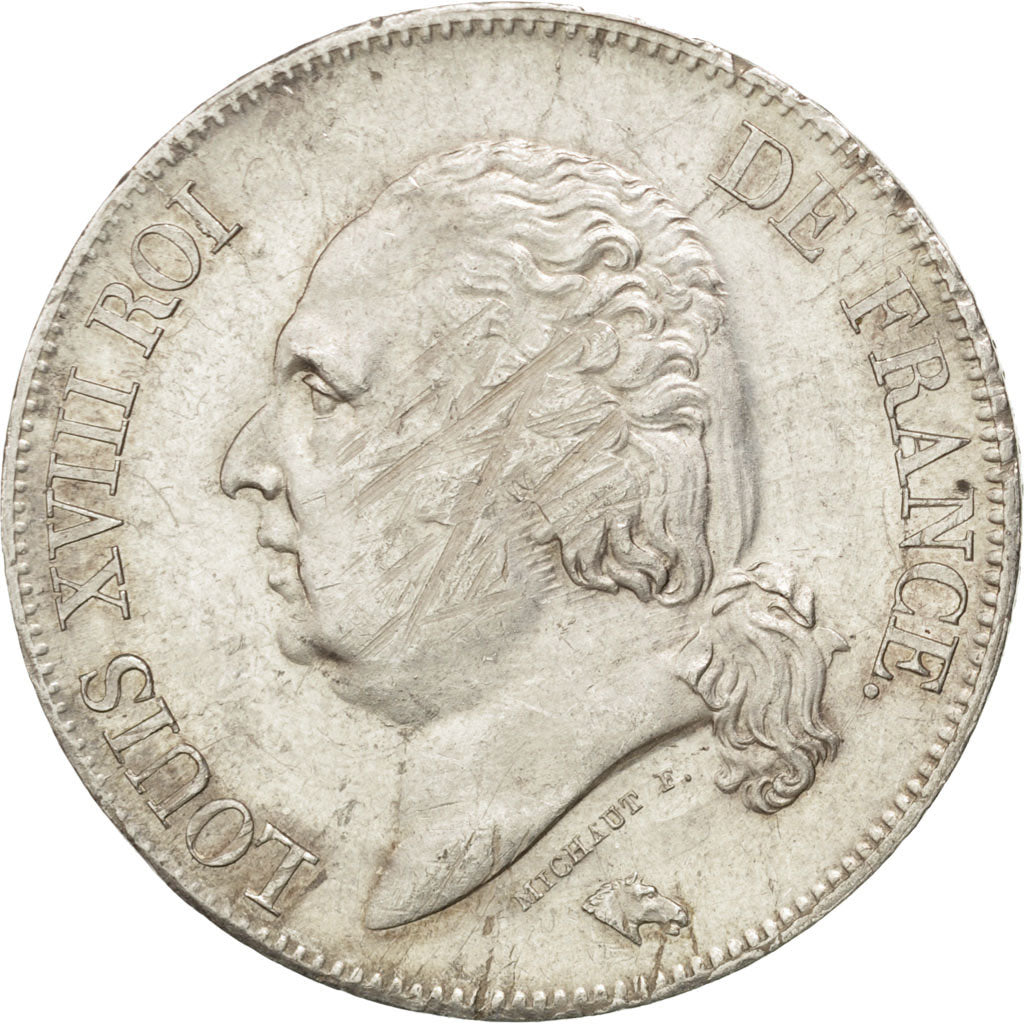 Coin, France, Louis XVIII, 5 Francs, 1824, Bordeaux, AU(55-58), Silver