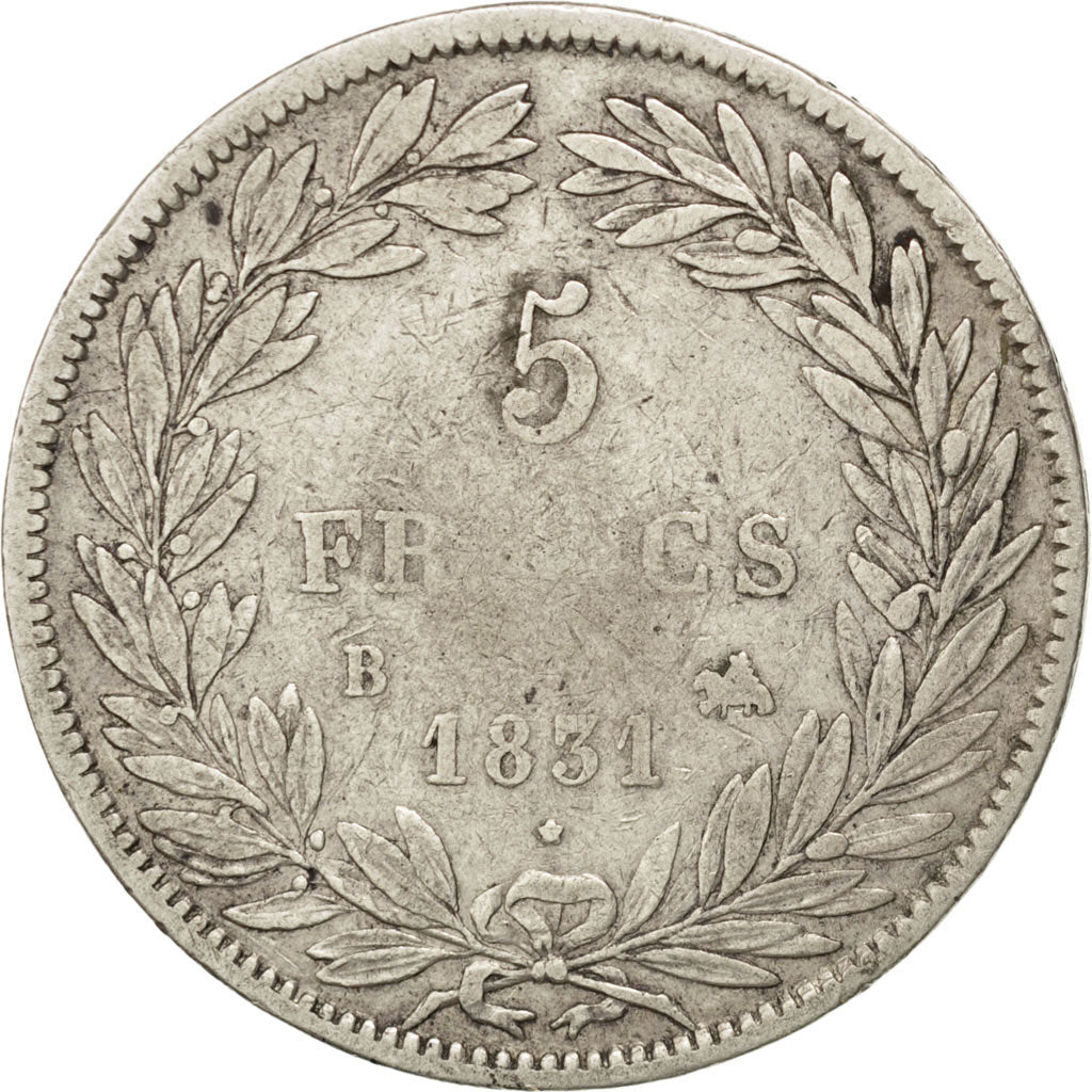 Münze, Frankreich, Louis-Philippe, 5 Francs, 1831, Rouen, S, Silber, KM:735.2