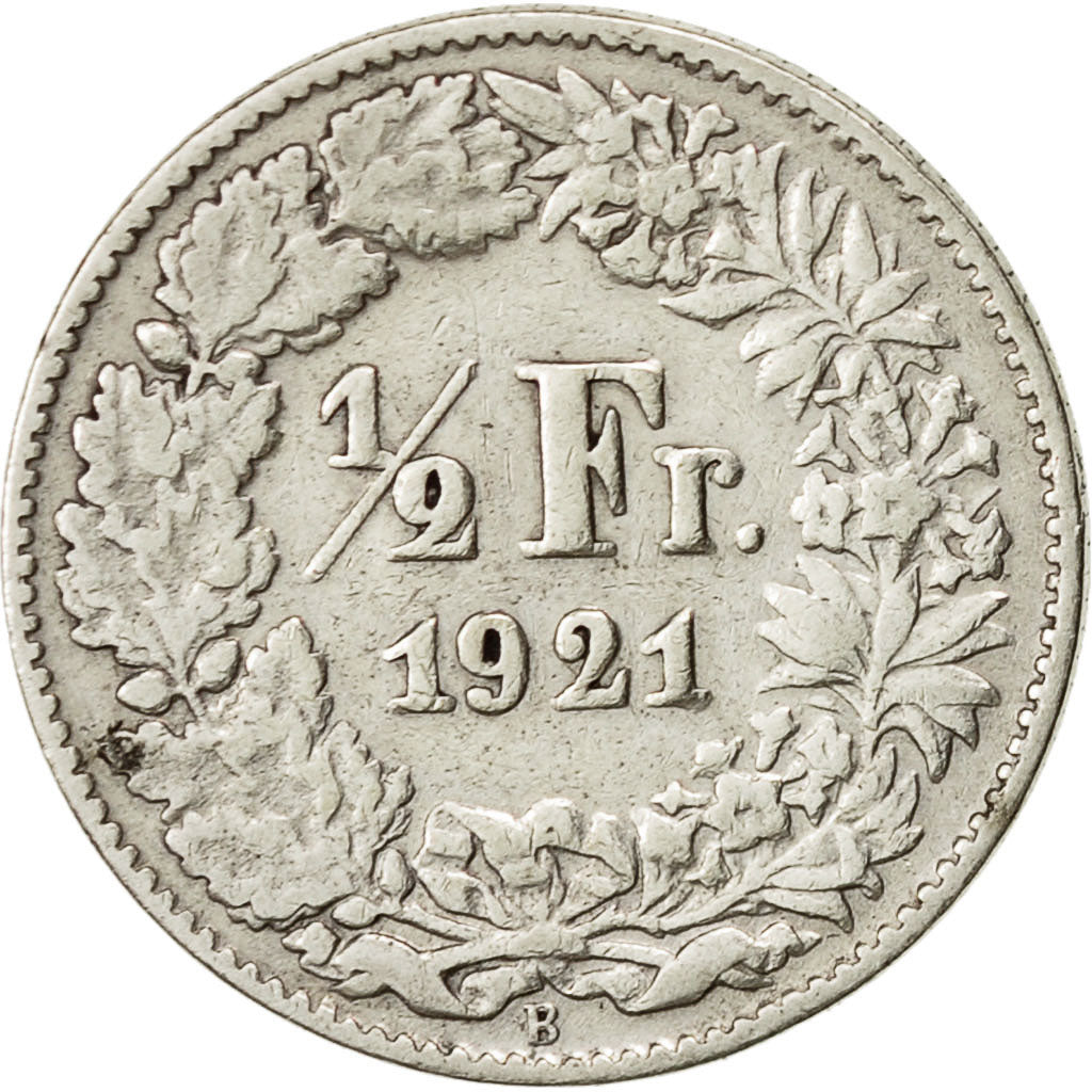Svizzera, 1/2 Franc, 1921, Bern, MB, Argento, KM:23