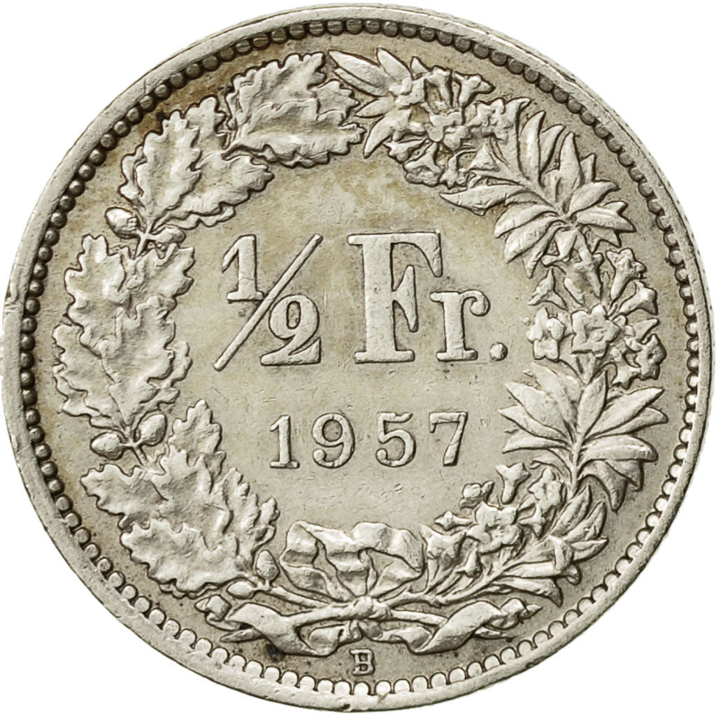 Svizzera, 1/2 Franc, 1957, Bern, BB, Argento, KM:23