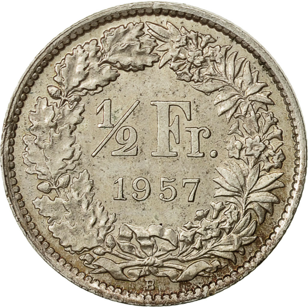 Svizzera, 1/2 Franc, 1957, Bern, BB+, Argento, KM:23
