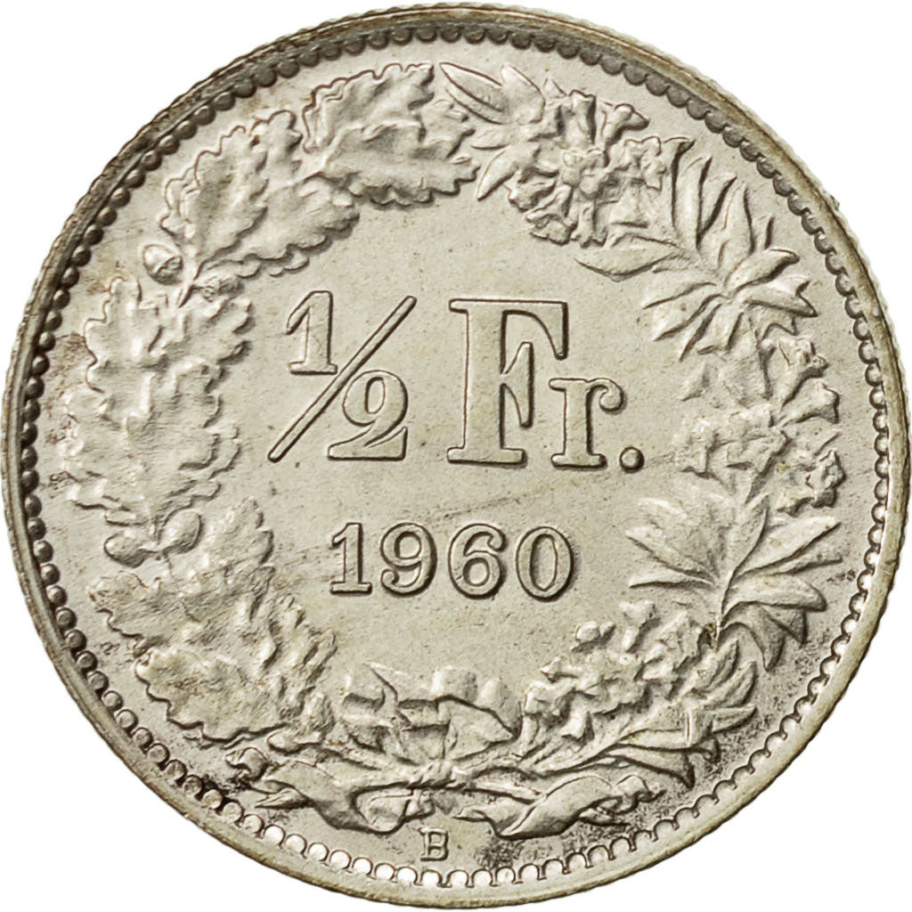 Schweiz, 1/2 Franc, 1960, Bern, VZ, Silber, KM:23