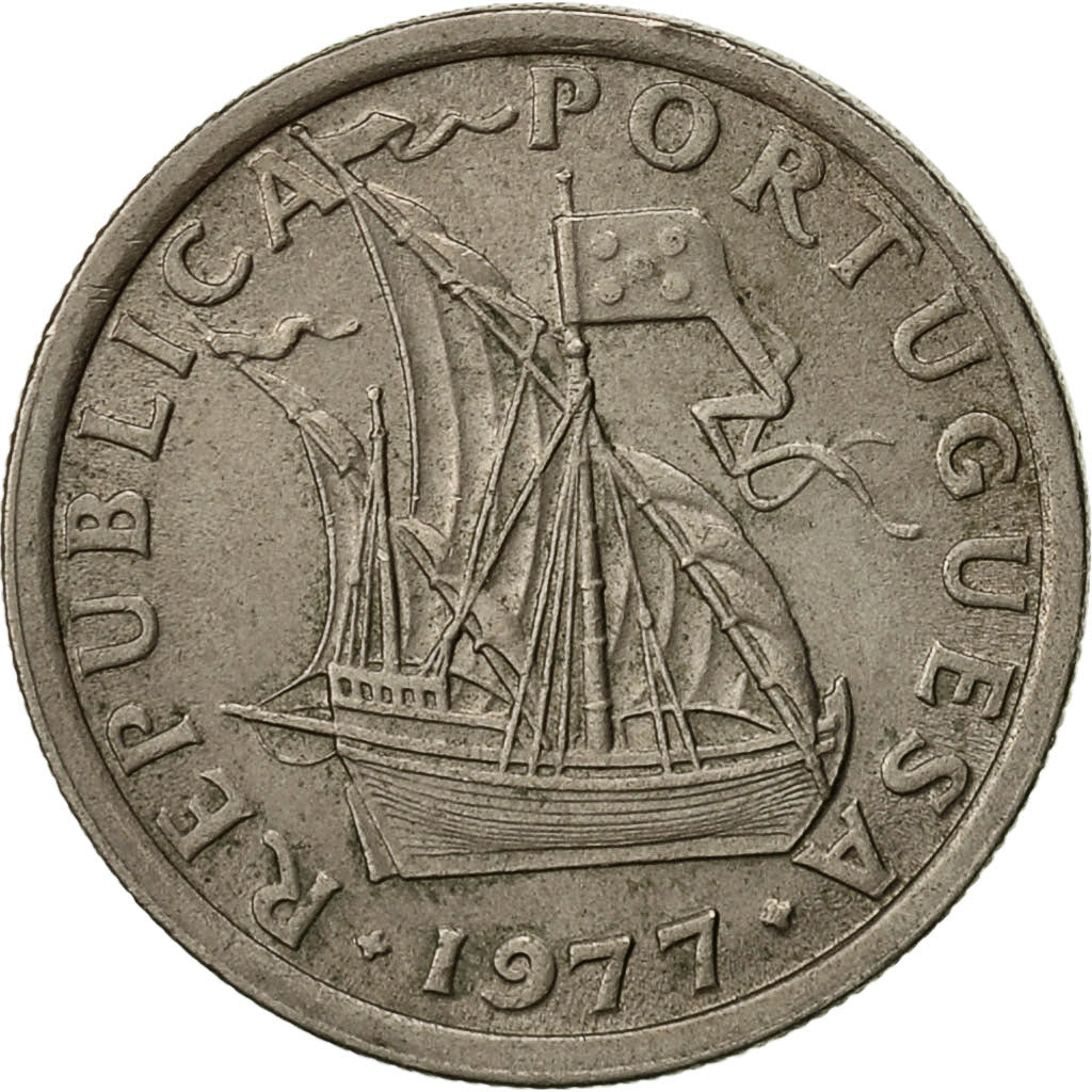 Portugal, 2-1/2 Escudos, 1977, VZ, Copper-nickel, KM:590