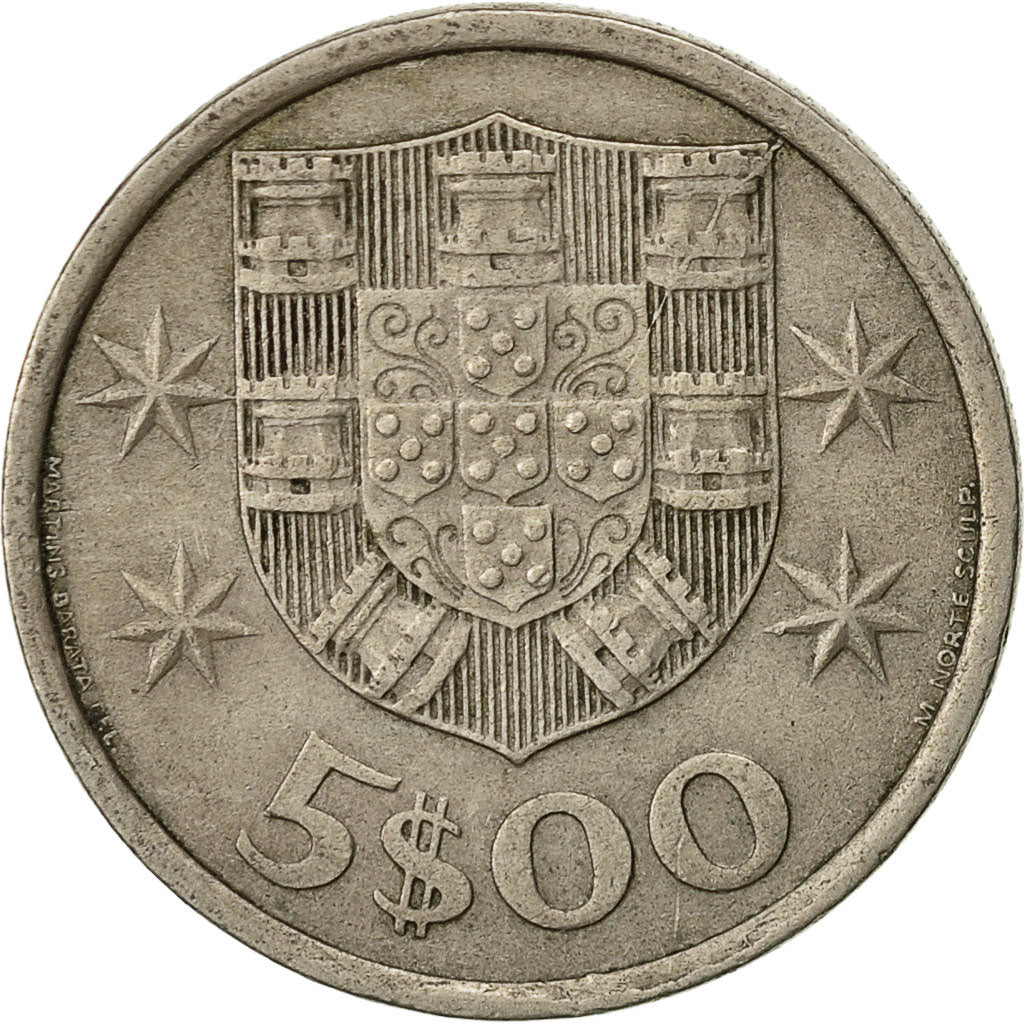 Portogallo, 5 Escudos, 1976, BB, Rame-nichel, KM:591
